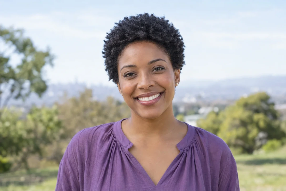 Woman smiling at the camera outdoors